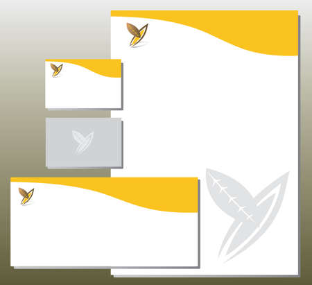 Corporate Identity Set - Foliage in Y Letter Shape - Orange and Gray Colors. Contains Letterhead, Business Card and Info Card Templates - Vectorのイラスト素材