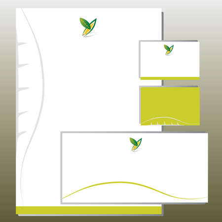 Corporate Identity Set - Foliage in Y Letter Shape - Green Colors. Contains Letterhead, Business Card and Info Card Templates - Vectorのイラスト素材