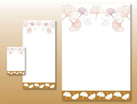 Corporate Identity Set - Ginkgo Leaves Pattern in Beige and Brown Colors - Vectorのイラスト素材