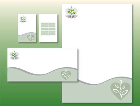 Corporate Identity Set - Plant / Hands / Heart. Contains Letterhead, Business Card and Info Card Templates - Vectorのイラスト素材