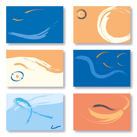 Set of 6 Business Cards in Orange and Blue. Abstract Patterns. Available in Vector Illustrationのイラスト素材