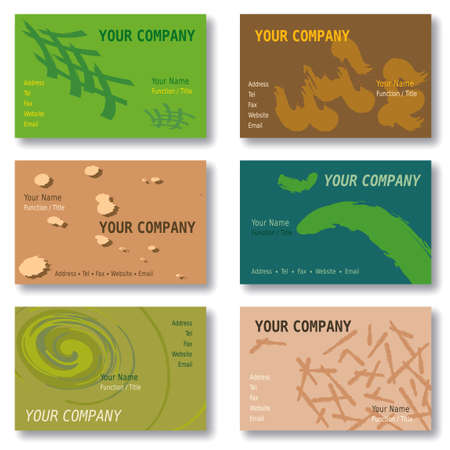 Set of 6 Business Cards in Green, Brown and Blue. Abstract Patterns. Available in Vector Formatのイラスト素材