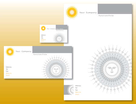 Corporate Identity Set - Sun Logo in Yellow. Contains Letterhead and Business Card. Available in Vector Formatのイラスト素材