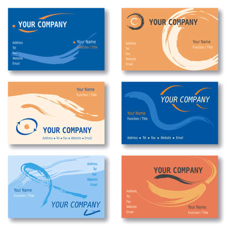 Set of 6 Business Cards in Orange and Blue. Abstract Patterns. Available in Vector Illustrationのイラスト素材