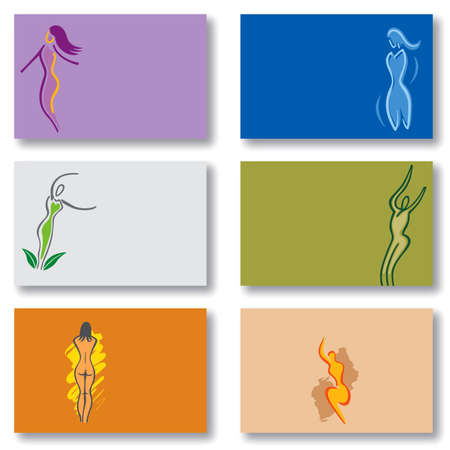 Set of 6 Business Cards - Woman - Body - Wellness - Health - Sports. Available in Vector Formatのイラスト素材