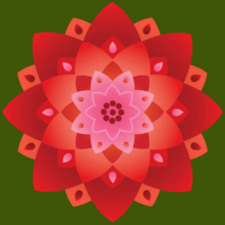 Single Mandala in Lotus Shape Red and Pink Colors on Background. Vectorのイラスト素材