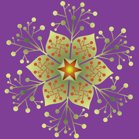 Single Mandala - Flower, Nature, Energy Symbol in Green Violet Colors. Vector Formatのイラスト素材