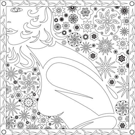 Coloring Page Book with Blank Spaces for Adults - Face Girl Flower Design - Vector Illustrationのイラスト素材