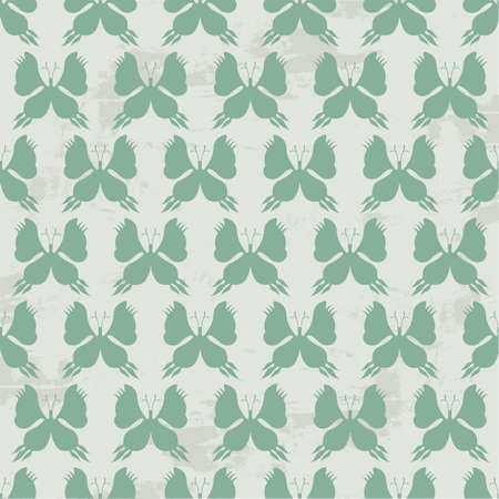 Butterfly Seamless Pattern - Green Colors on Grunge Background - Vectorのイラスト素材