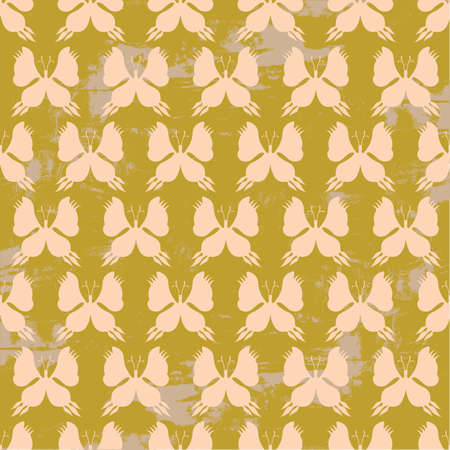 Butterfly Seamless Pattern - Beige and Brown Colors on Grunge Background - Vectorのイラスト素材