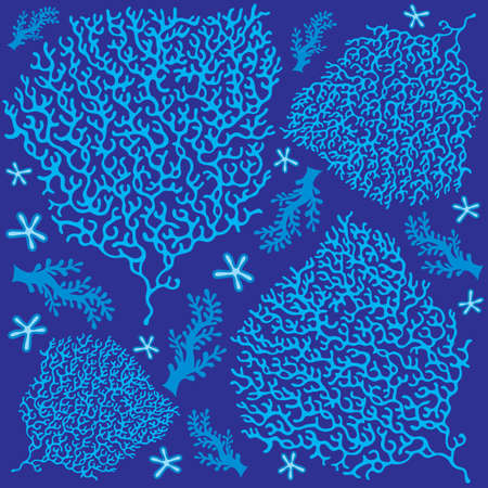 Coral Pattern in Blue Colors - Foliage and Stars - Vectorのイラスト素材