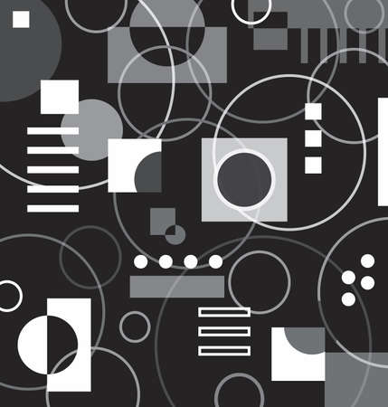 Retro Background Pattern with Circles and Squares in Black and White - Vectorのイラスト素材
