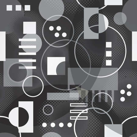Retro Background Pattern with Circles and Squares in Black and White - Vectorのイラスト素材
