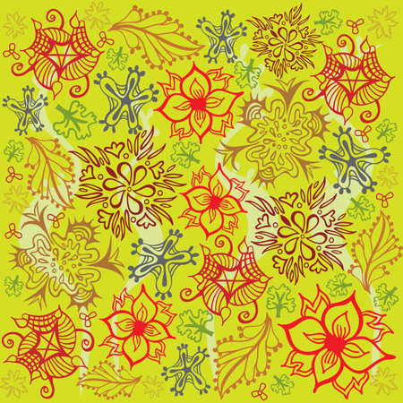 Flower and Foliage Pattern - Red and Green Colors - Vectorのイラスト素材