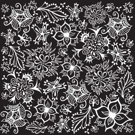 Flower and Foliage Pattern - Black and White - Vectorのイラスト素材
