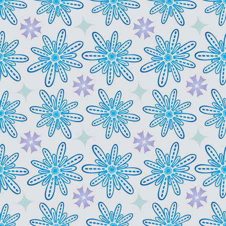 Flower Seamless Pattern in Blue and Purple - Pastel Colors on Gray Background - Vectorのイラスト素材