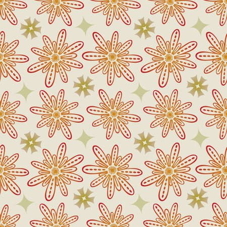 Flower Seamless Pattern in Beige and Khaki - Pastel Colors on Gray Background - Vectorのイラスト素材