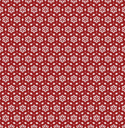 Flower Line Seamless Pattern - Red and White Colors - Vectorのイラスト素材