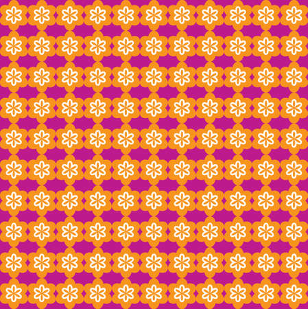 Flower Line Seamless Pattern - Orange and Purple - Vectorのイラスト素材