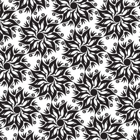 Flower Mandala Seamless Pattern - Black and White Colors - Vectorのイラスト素材