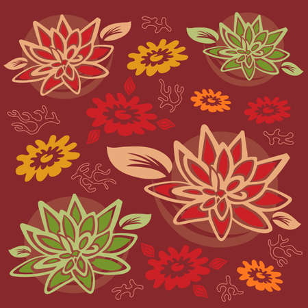 Flowers and Foliage Pattern - Lotus Flowers and Coral - Vectorのイラスト素材