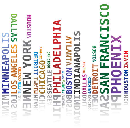 Word Cloud - Skyline Shape with USA Towns - Cities Namesのイラスト素材