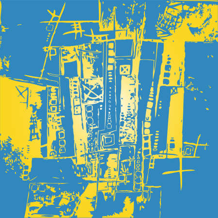 Abstract Vector Illustration Map Plan Pattern in Two Colors Yellow and Blueのイラスト素材