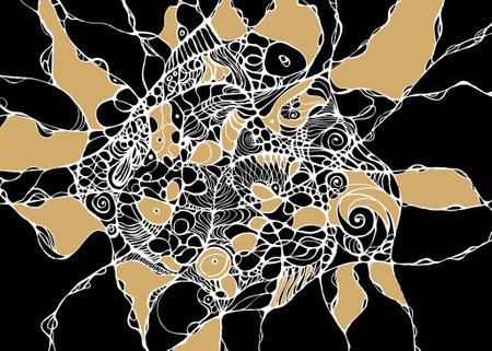 Neurographic Art Drawing Mindfulness Connection Neurons Illustration Black and Gold Coloring Pageのイラスト素材