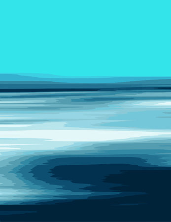 Abstract Landscape Art Illustration with Sea, Ocean, Sky and Horizon Vector - Blue Colorsのイラスト素材
