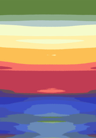Abstract Landscape Art Illustration Horizon Sky Ocean Vector - Rainbow Colorsのイラスト素材