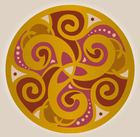Celtic Symbol - Celtic Knot and Triskelion Circle - Trinity - Sacred Geometry - Energy Gold and Orangeのイラスト素材