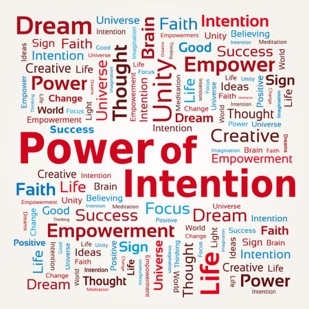 Word Cloud Tag - Power of Intention in Red and Blue Colors Off White Backgroundのイラスト素材
