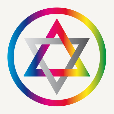Seal of Solomon Icons Illustration Star in Circle Symbol Alchemy Sacred Geometry Rainbow Colorsのイラスト素材