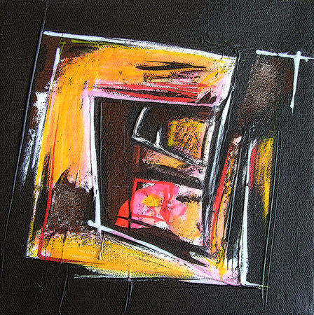 Illustration from Original Modern Abstract Art - Contemporary Painting - Square Format - Black Red and Yellow Colors - Expressiveの写真素材