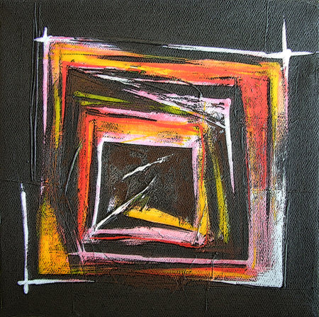 Illustration from Original Modern Abstract Art - Contemporary Painting - Square Format - Black Red and Yellow Colors - Expressiveの写真素材