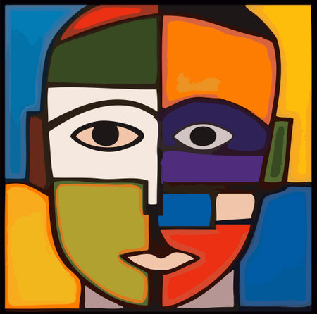 Vector Illustration from Modern Painting Art Cubist Style Vector Style Head Man Face Colors Psychologyのイラスト素材