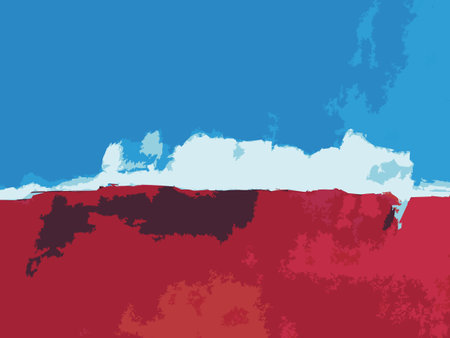 Modern Abstract Art. Illustration From Original Contemporary Painting - Island Cloud Sea Shore Ocean Sky Blue Red Whiteのイラスト素材
