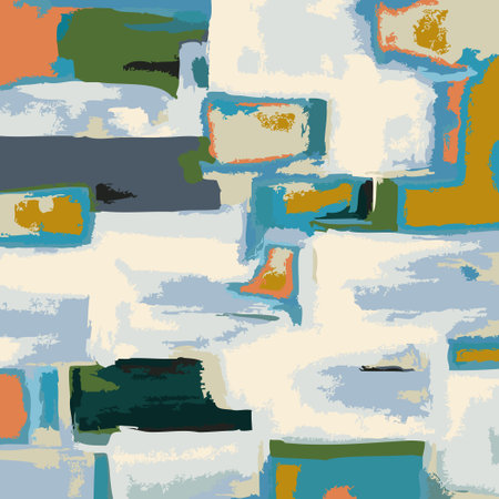 Vector Illustration Abstract Geometric Landscape Squares Clouds Design Blue, Orange and Light Yellow Colorsのイラスト素材