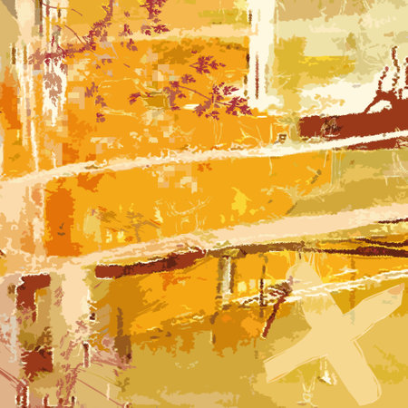 Modern Abstract Art - Vector Illustration From Digital Contemporary Painting Square Colorful Composition Orange Colorsの写真素材