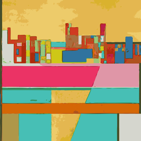 Vector Modern Abstract Geometric Illustration Painting Town Skyline Multiple Colors Expressive Cubismのイラスト素材