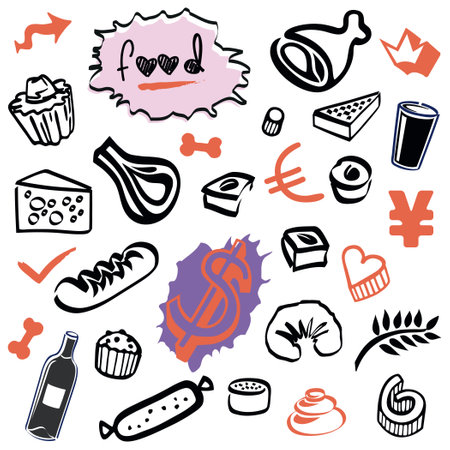 Set of hand drawn doodle food icons. Vector illustration.のイラスト素材