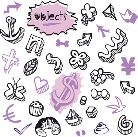 collection of hand drawn doodle elements. vector illustration isolated on white backgroundのイラスト素材