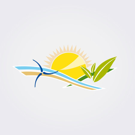 sun and wind turbine icon vector logo design element. solar power symbolのイラスト素材