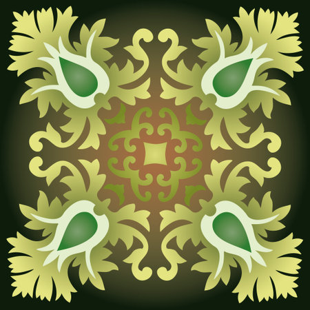 Green floral ornament on a dark green background. Seamless pattern.のイラスト素材