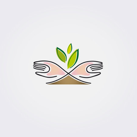 Hand with leaf logo vector, eco and organic logo design template.のイラスト素材