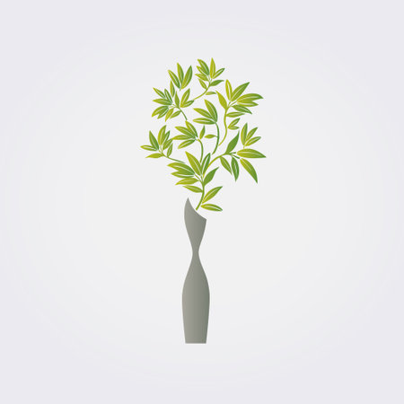 Illustration of green tree in a vase on a gray backgroundのイラスト素材