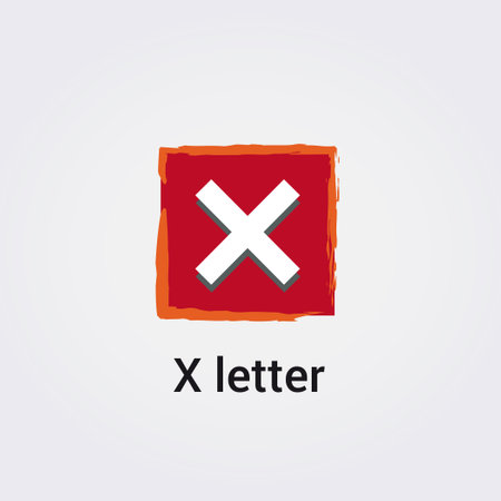 X Letter Logo Design Vector Template. Abstract Letter X in Red Squareのイラスト素材