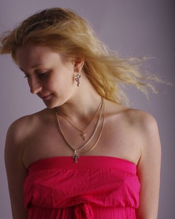 Girl in red dressの写真素材