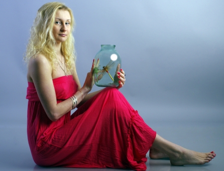 Girl in red dressの写真素材