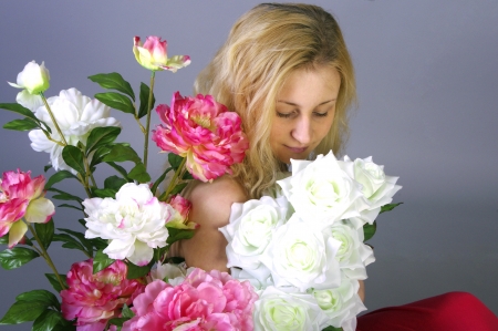 Girl and flowers の写真素材